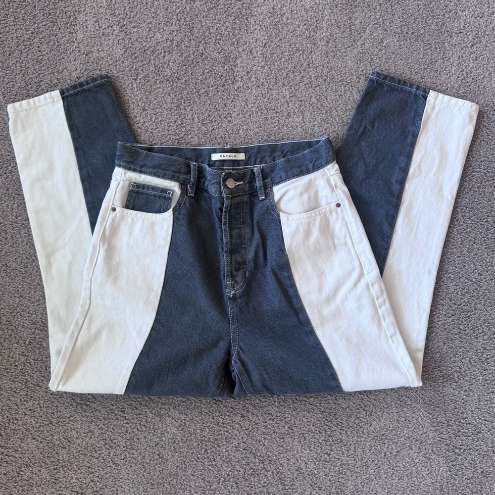 PACSUN • Women’s Two-Toned Jeans Gray and White High Rise Straight Size- 28 - Picture 2 of 6
